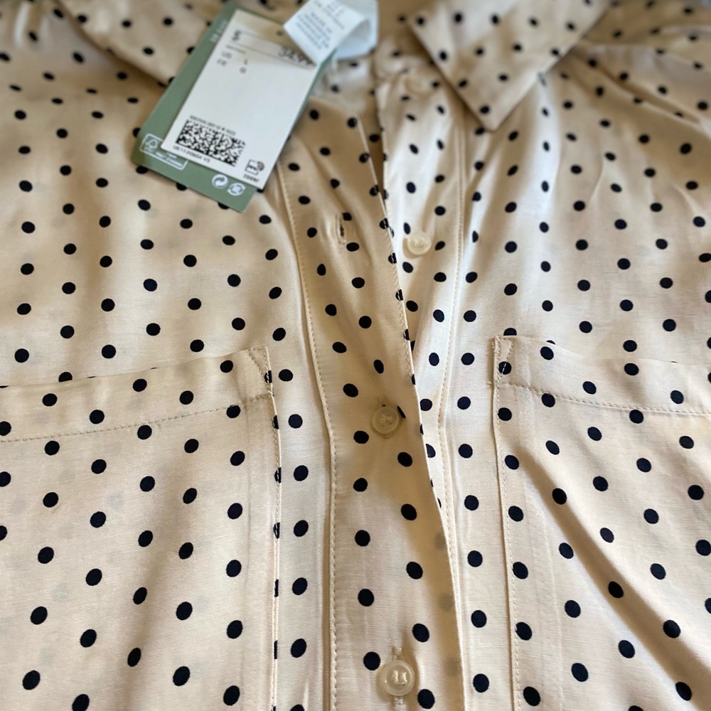 NWT- black and white polka dot maxi length, button front dress- size L